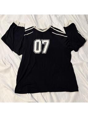 Navy Blue & White "07" Graphic Long Sleeve Jersey Shirt